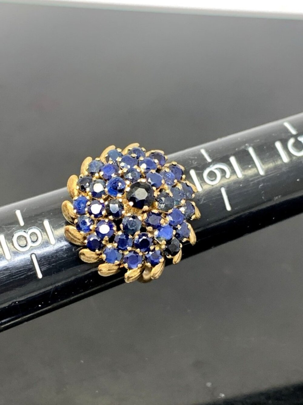 Blue Sapphire Dome Cocktail Women's Ring 14k Yellow Gold Estate Jewelry Size 7 - Picture 7 of 16